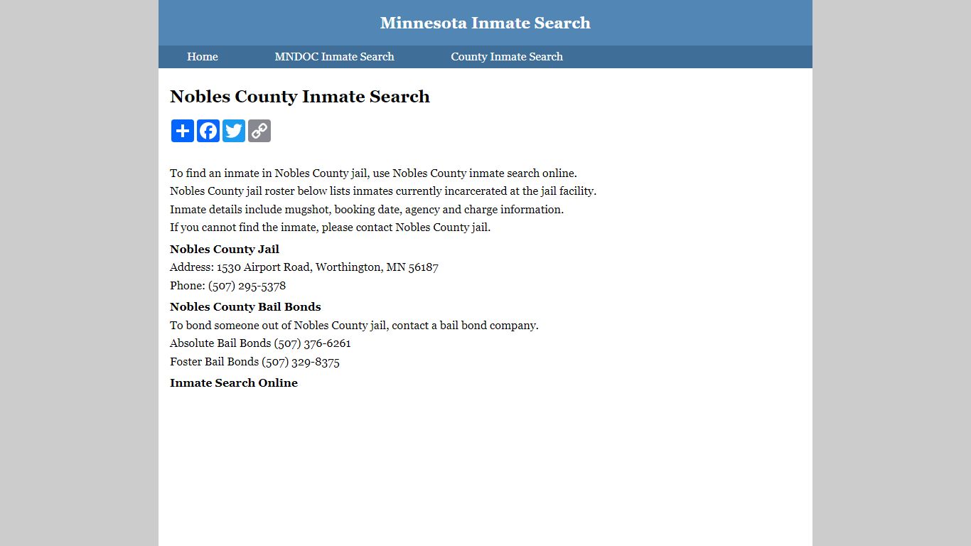 Nobles County Inmate Search